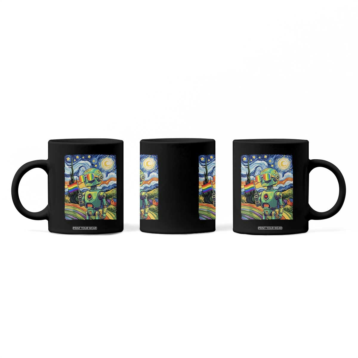 Funny Rainbow Starry Night Robot Pride Coffee Mug LGBTQ Geeky Gift TS12 Print Your Wear