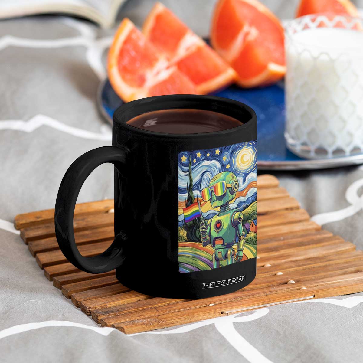 Funny Rainbow Starry Night Robot Pride Coffee Mug LGBTQ Geeky Gift TS12 Print Your Wear
