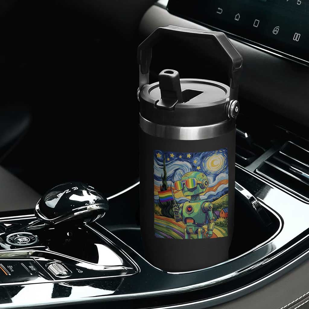 Funny Rainbow Starry Night Robot Pride Flip Straw Tumbler LGBTQ Geeky Gift