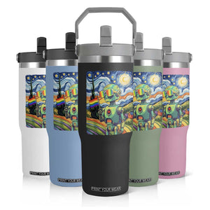 Funny Rainbow Starry Night Robot Pride Flip Straw Tumbler LGBTQ Geeky Gift