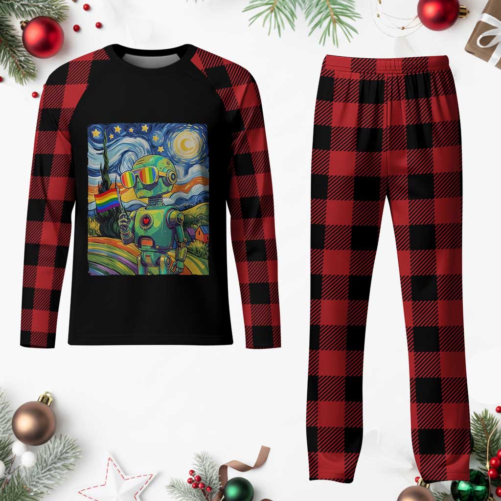 Funny Rainbow Starry Night Robot Pride Plaid Pajama Set LGBTQ Geeky Gift TS12 Buffalo Plaid Print Your Wear
