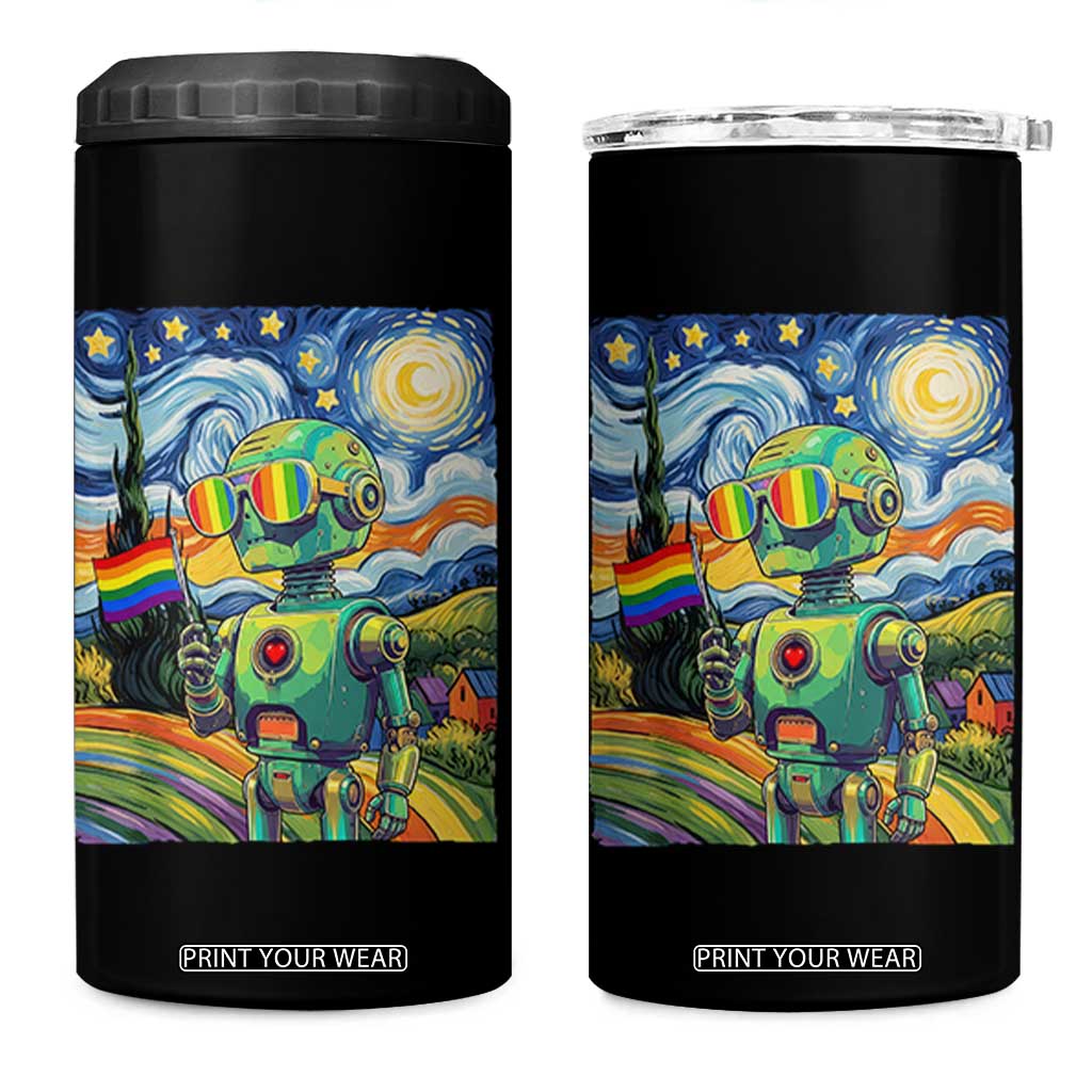 Funny Rainbow Starry Night Robot Pride 4 in 1 Can Cooler Tumbler LGBTQ Geeky Gift TS12 One Size: 16 oz Black Print Your Wear