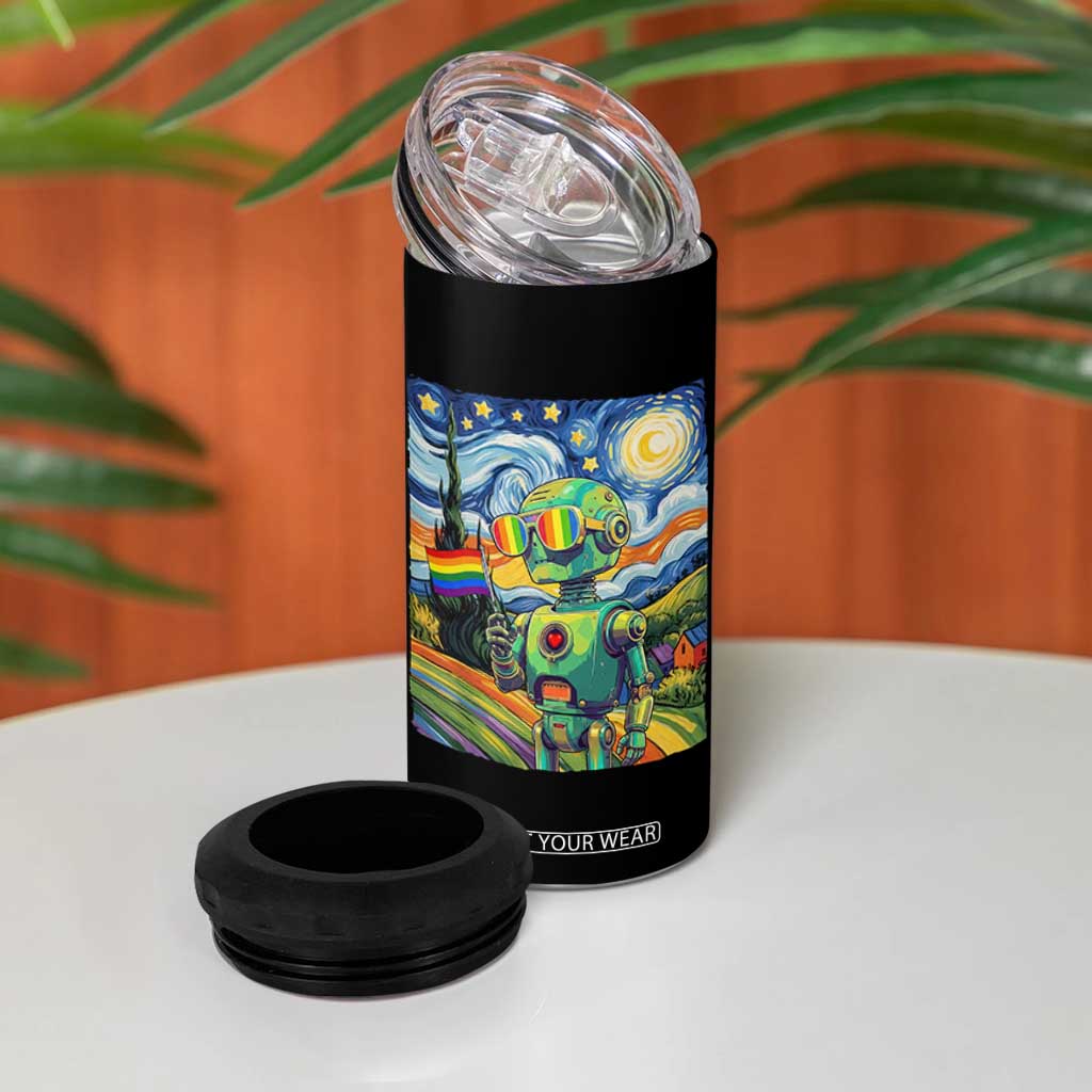 Funny Rainbow Starry Night Robot Pride 4 in 1 Can Cooler Tumbler LGBTQ Geeky Gift TS12 Print Your Wear