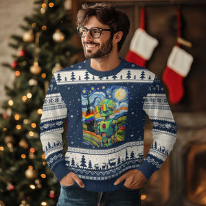 Funny Rainbow Starry Night Robot Pride Ugly Christmas Sweater LGBTQ Geeky Gift