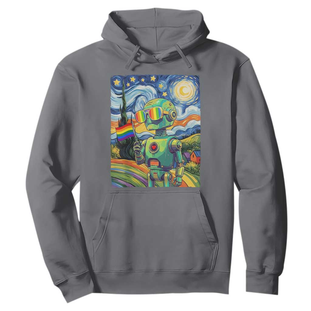 Funny Rainbow Starry Night Robot Pride Hoodie LGBTQ Geeky Gift TS12 Charcoal Print Your Wear
