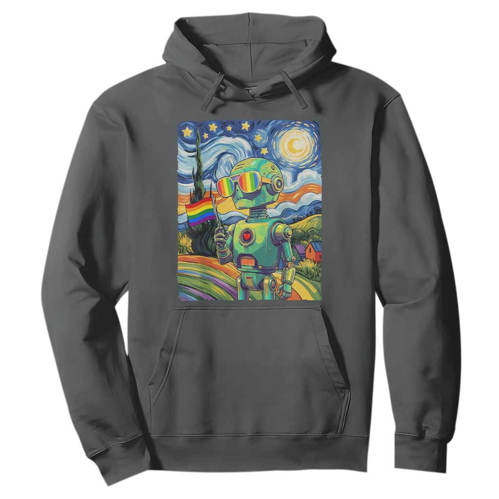 Funny Rainbow Starry Night Robot Pride Hoodie LGBTQ Geeky Gift TS12 Dark Heather Print Your Wear