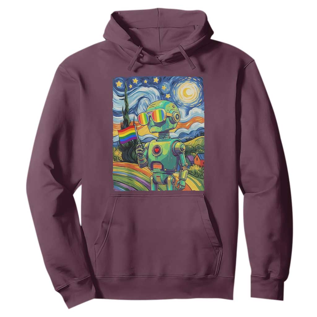 Funny Rainbow Starry Night Robot Pride Hoodie LGBTQ Geeky Gift TS12 Maroon Print Your Wear