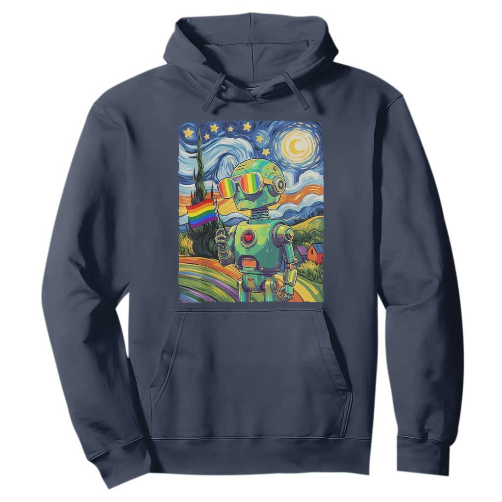 Funny Rainbow Starry Night Robot Pride Hoodie LGBTQ Geeky Gift TS12 Navy Print Your Wear