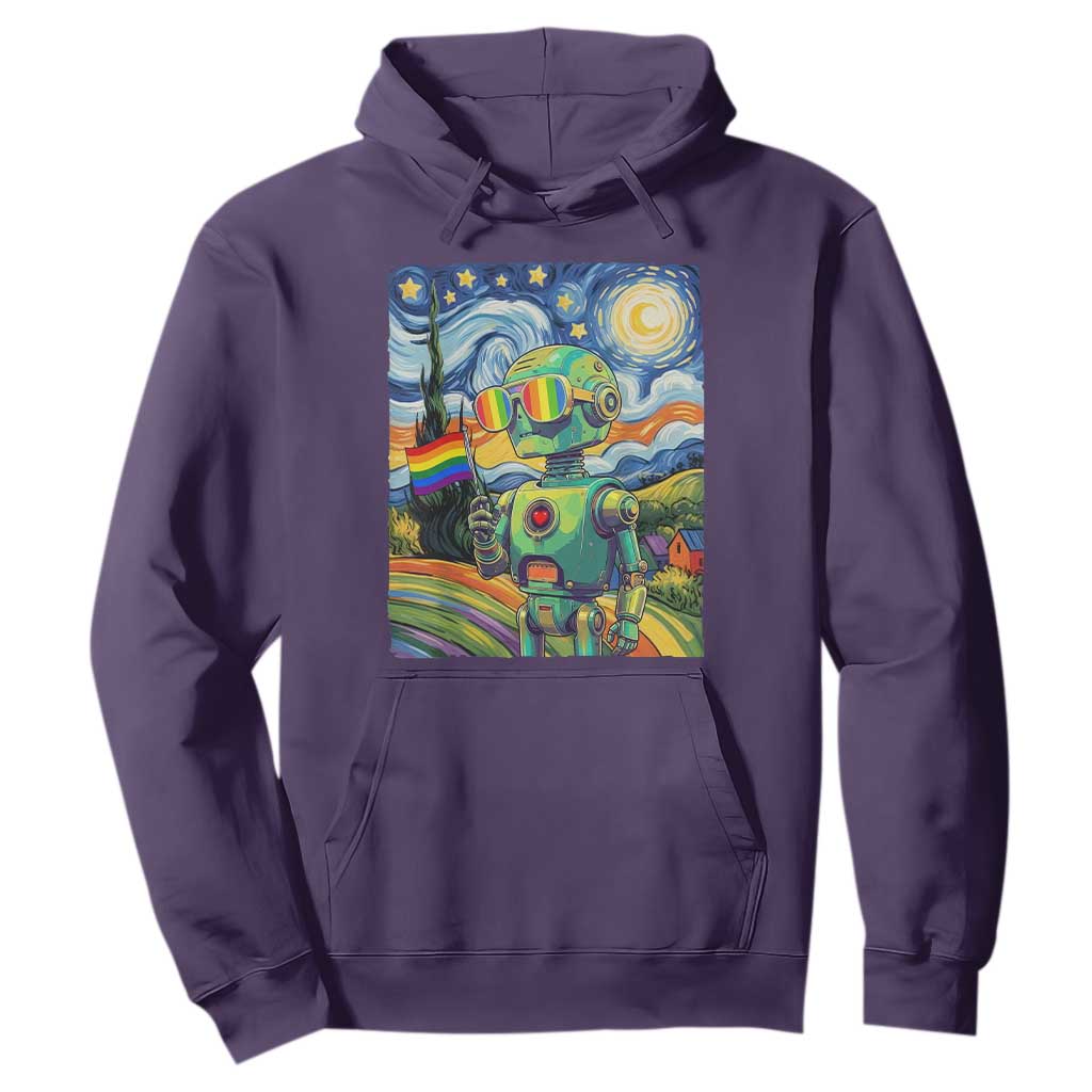 Funny Rainbow Starry Night Robot Pride Hoodie LGBTQ Geeky Gift TS12 Purple Print Your Wear