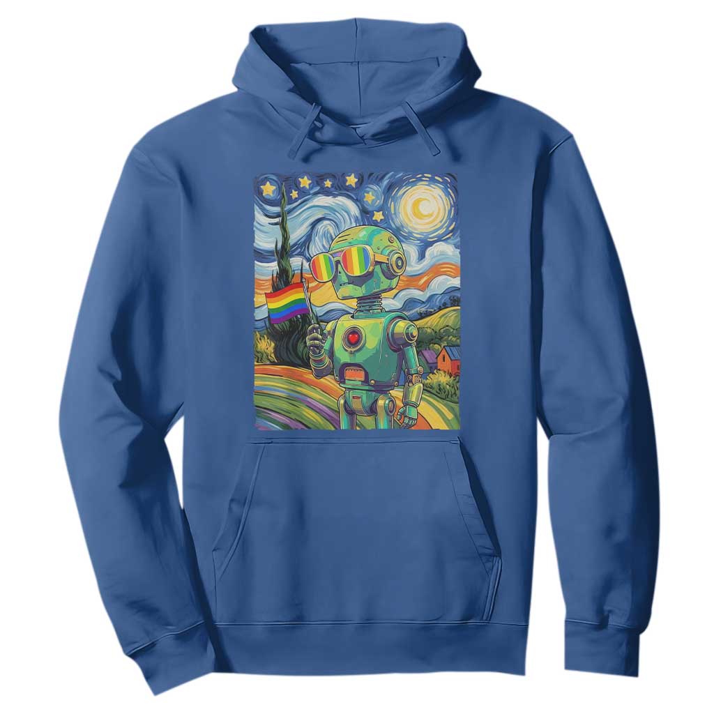 Funny Rainbow Starry Night Robot Pride Hoodie LGBTQ Geeky Gift TS12 Royal Blue Print Your Wear