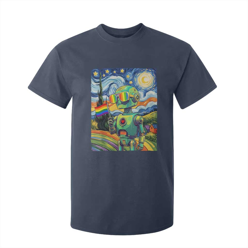 Funny Rainbow Starry Night Robot Pride T Shirt For Kid LGBTQ Geeky Gift TS12 Navy Print Your Wear