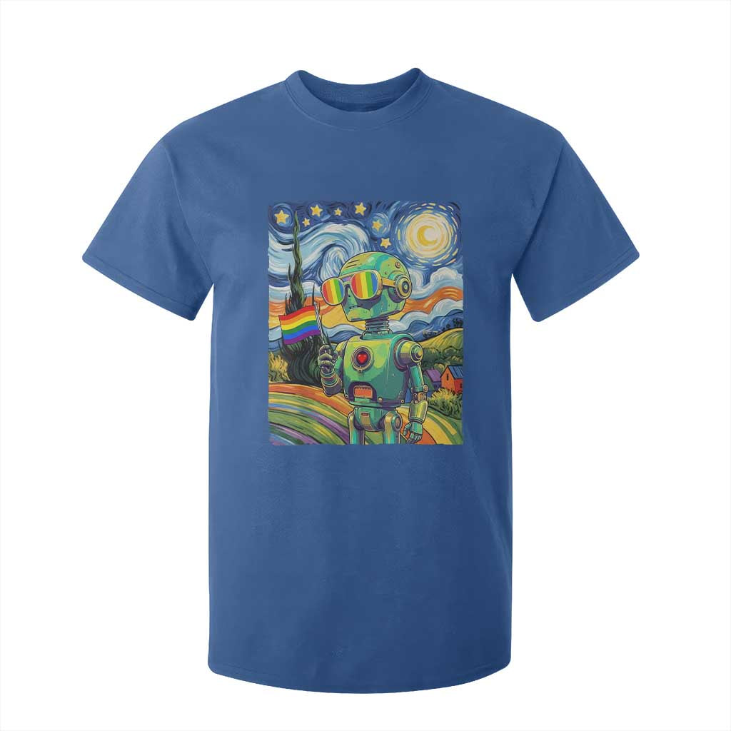 Funny Rainbow Starry Night Robot Pride T Shirt For Kid LGBTQ Geeky Gift TS12 Royal Blue Print Your Wear