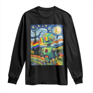Funny Rainbow Starry Night Robot Pride Long Sleeve Shirt LGBTQ Geeky Gift