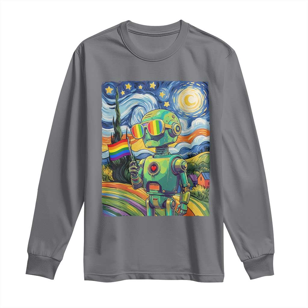 Funny Rainbow Starry Night Robot Pride Long Sleeve Shirt LGBTQ Geeky Gift