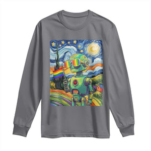 Funny Rainbow Starry Night Robot Pride Long Sleeve Shirt LGBTQ Geeky Gift