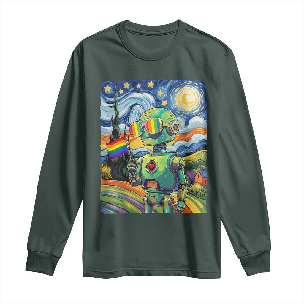 Funny Rainbow Starry Night Robot Pride Long Sleeve Shirt LGBTQ Geeky Gift