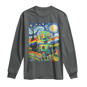 Funny Rainbow Starry Night Robot Pride Long Sleeve Shirt LGBTQ Geeky Gift