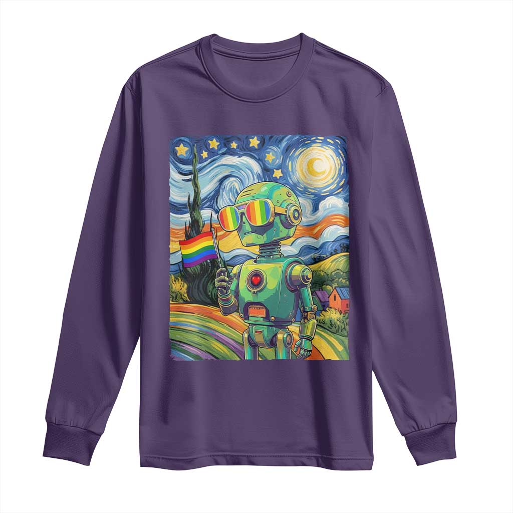 Funny Rainbow Starry Night Robot Pride Long Sleeve Shirt LGBTQ Geeky Gift