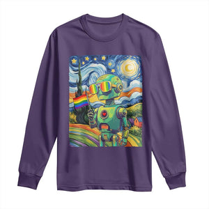 Funny Rainbow Starry Night Robot Pride Long Sleeve Shirt LGBTQ Geeky Gift