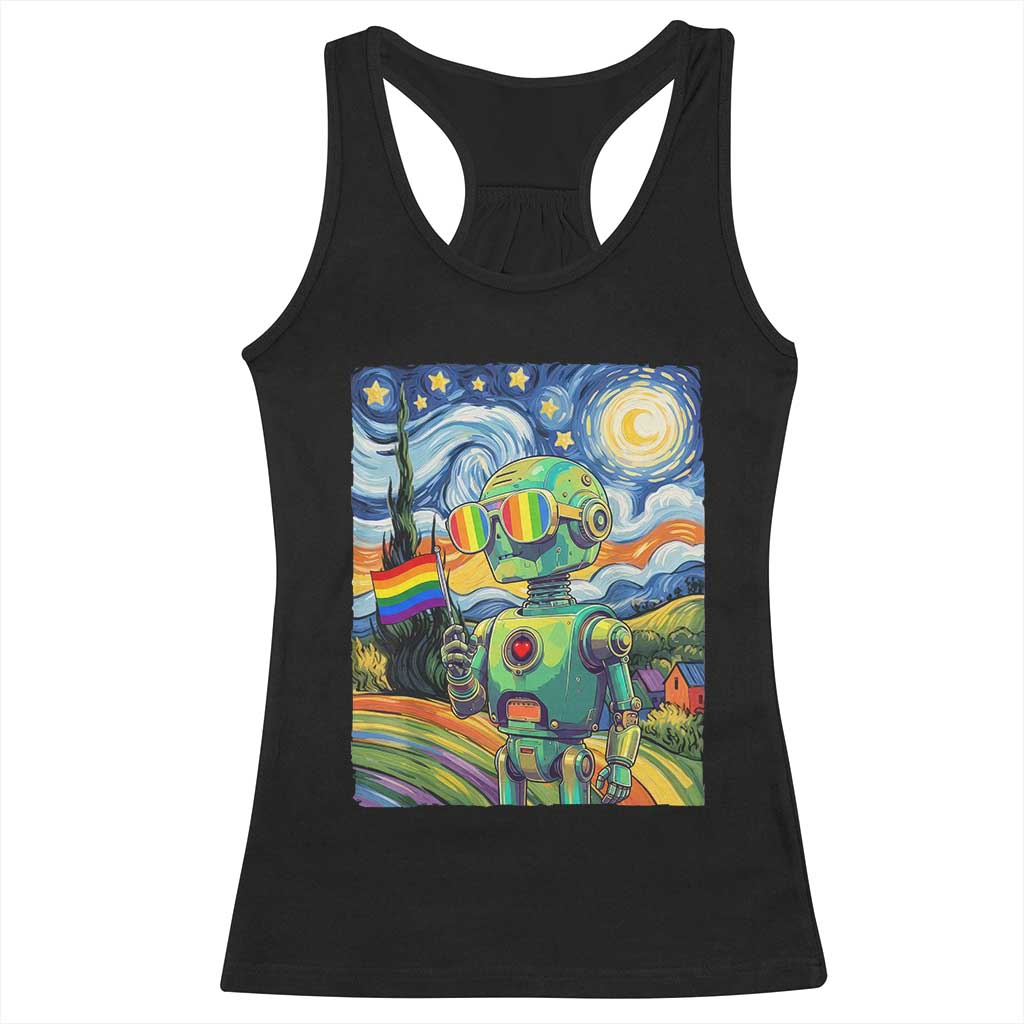 Funny Rainbow Starry Night Robot Pride Racerback Tank Top LGBTQ Geeky Gift TS12 Black Print Your Wear
