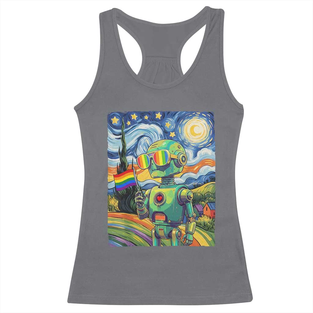 Funny Rainbow Starry Night Robot Pride Racerback Tank Top LGBTQ Geeky Gift TS12 Charcoal Print Your Wear