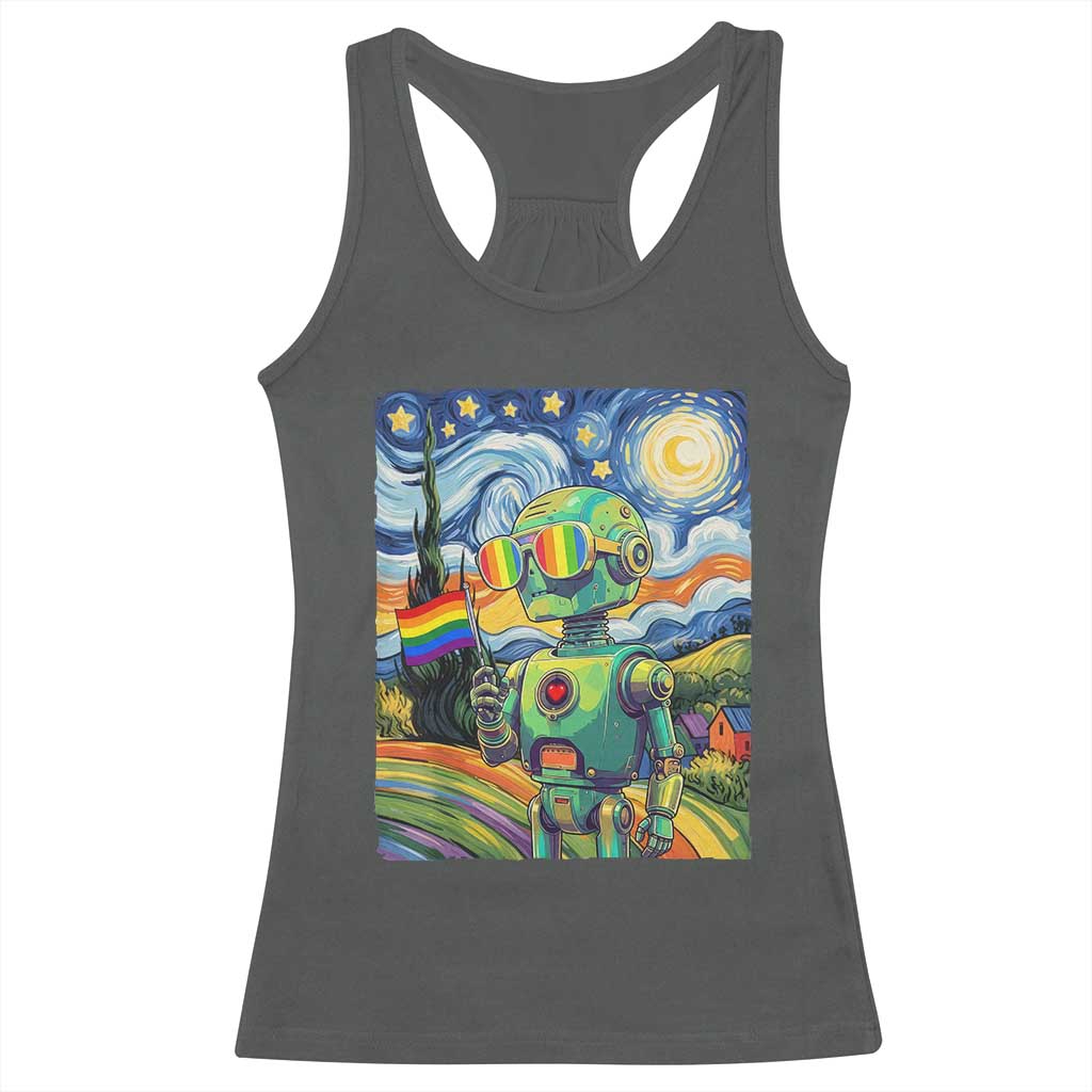 Funny Rainbow Starry Night Robot Pride Racerback Tank Top LGBTQ Geeky Gift TS12 Dark Heather Print Your Wear