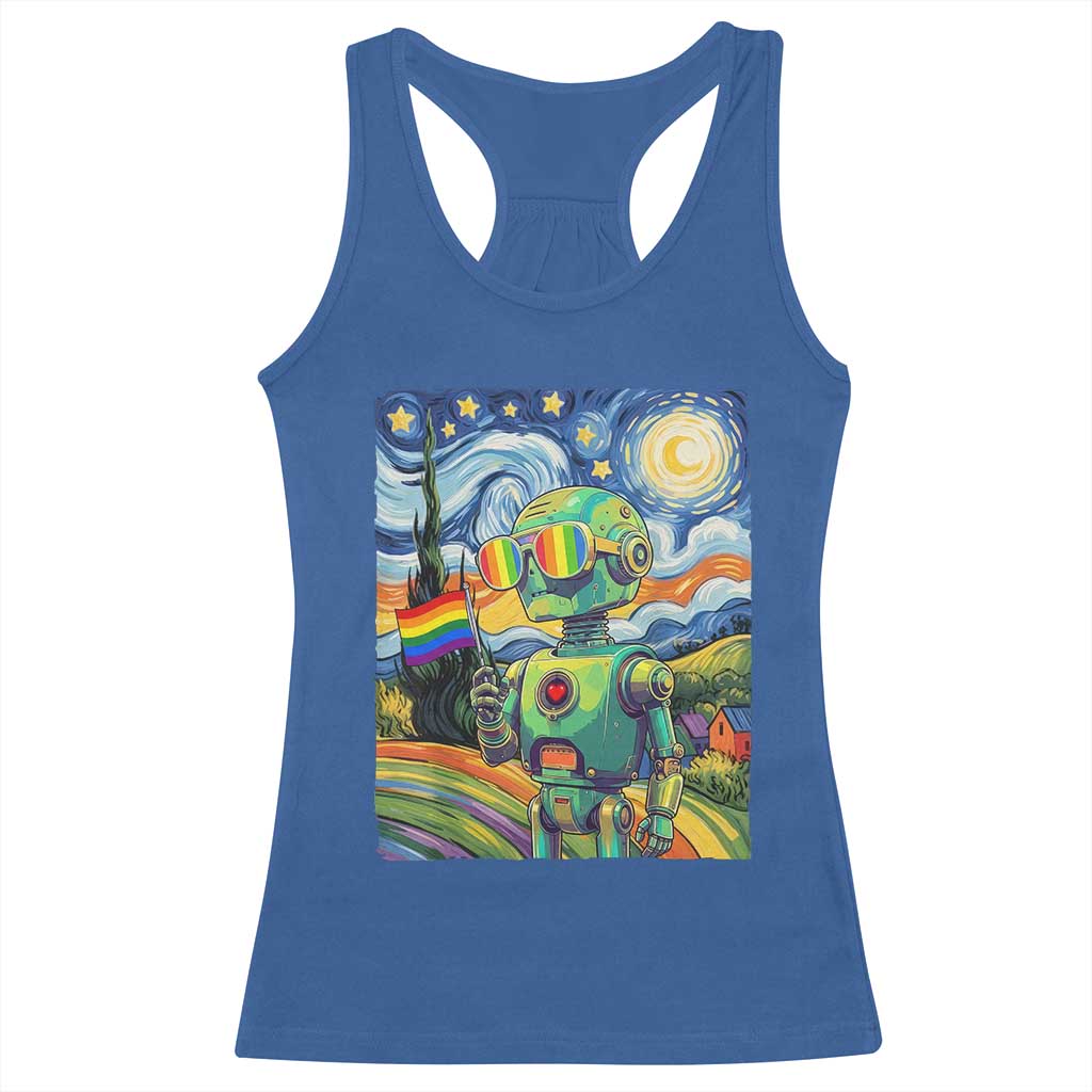 Funny Rainbow Starry Night Robot Pride Racerback Tank Top LGBTQ Geeky Gift TS12 Royal Blue Print Your Wear