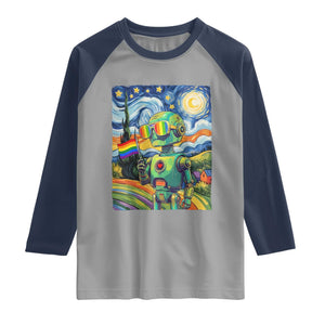 Funny Rainbow Starry Night Robot Pride Raglan Shirt LGBTQ Geeky Gift TS12 Sport Gray Navy Print Your Wear