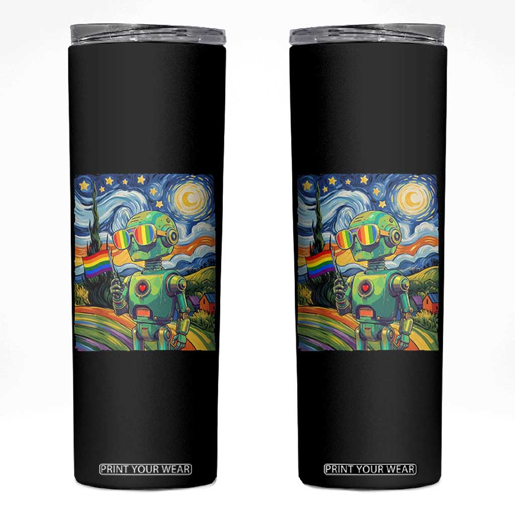 Funny Rainbow Starry Night Robot Pride Skinny Tumbler LGBTQ Geeky Gift TS12 Black Print Your Wear