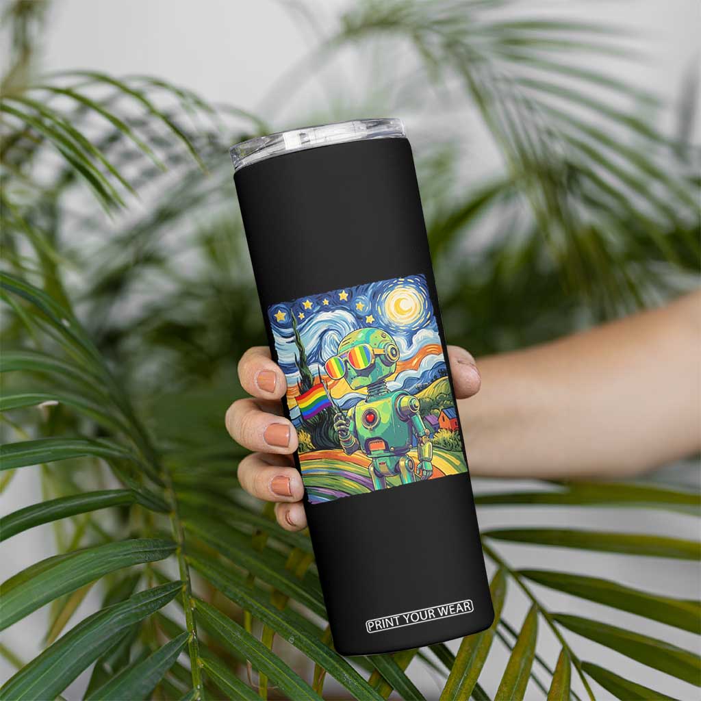 Funny Rainbow Starry Night Robot Pride Skinny Tumbler LGBTQ Geeky Gift TS12 Print Your Wear