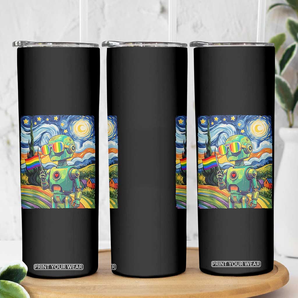 Funny Rainbow Starry Night Robot Pride Skinny Tumbler LGBTQ Geeky Gift TS12 Print Your Wear