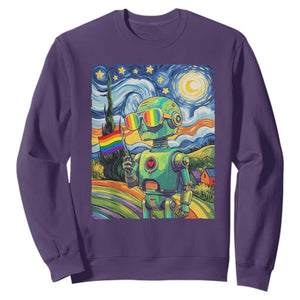 Funny Rainbow Starry Night Robot Pride Sweatshirt LGBTQ Geeky Gift TS12 Purple Print Your Wear
