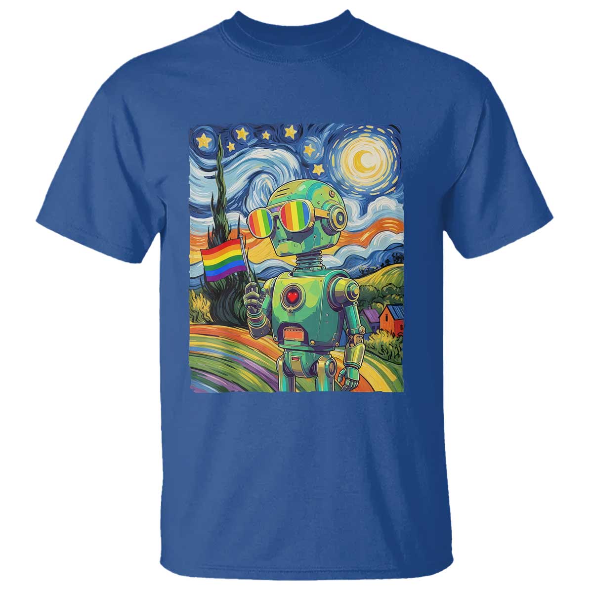 Funny Rainbow Starry Night Robot Pride T Shirt LGBTQ Geeky Gift TS12 Royal Blue Print Your Wear