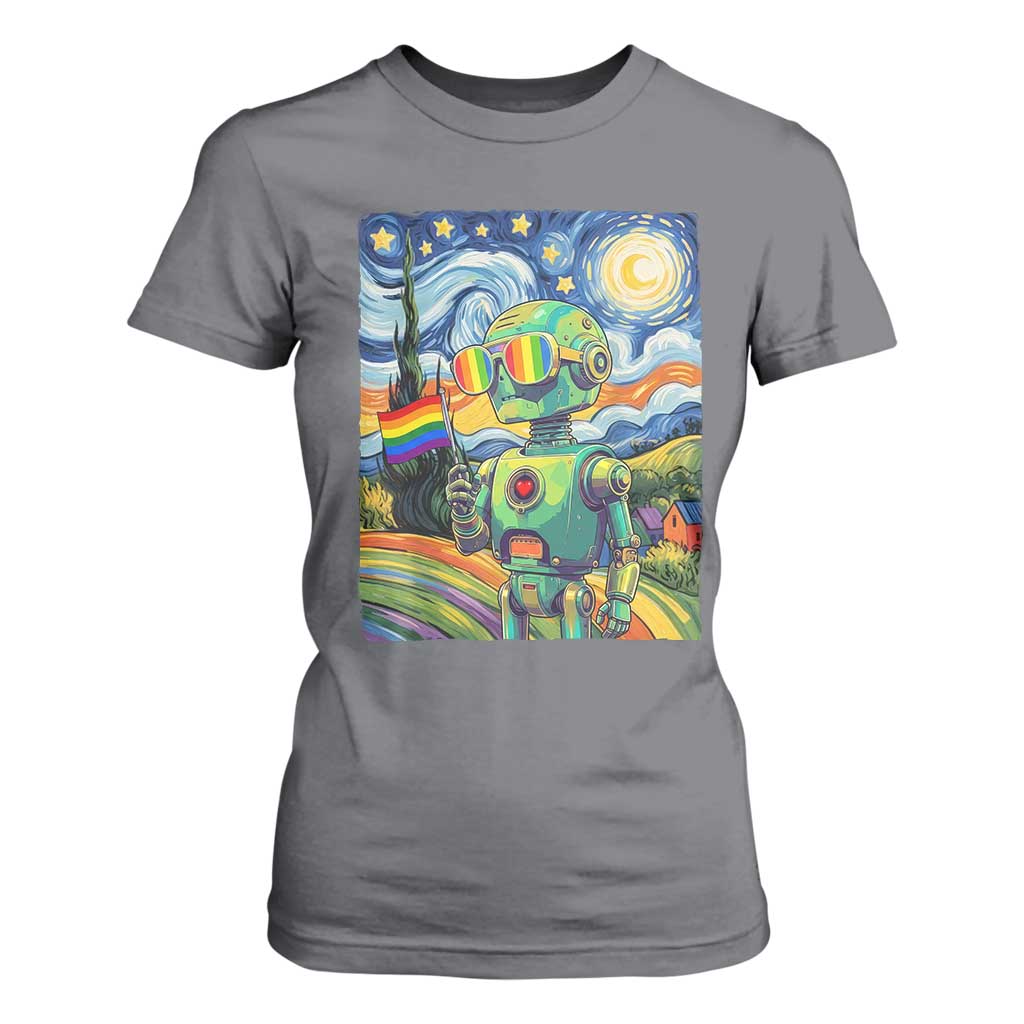 Funny Rainbow Starry Night Robot Pride T Shirt For Women LGBTQ Geeky Gift TS12 Charcoal Print Your Wear