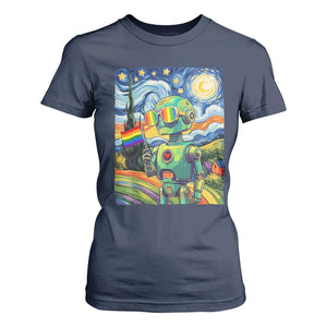 Funny Rainbow Starry Night Robot Pride T Shirt For Women LGBTQ Geeky Gift TS12 Navy Print Your Wear