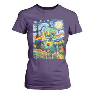 Funny Rainbow Starry Night Robot Pride T Shirt For Women LGBTQ Geeky Gift TS12 Purple Print Your Wear