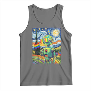 Funny Rainbow Starry Night Robot Pride Tank Top LGBTQ Geeky Gift TS12 Black Heather Print Your Wear