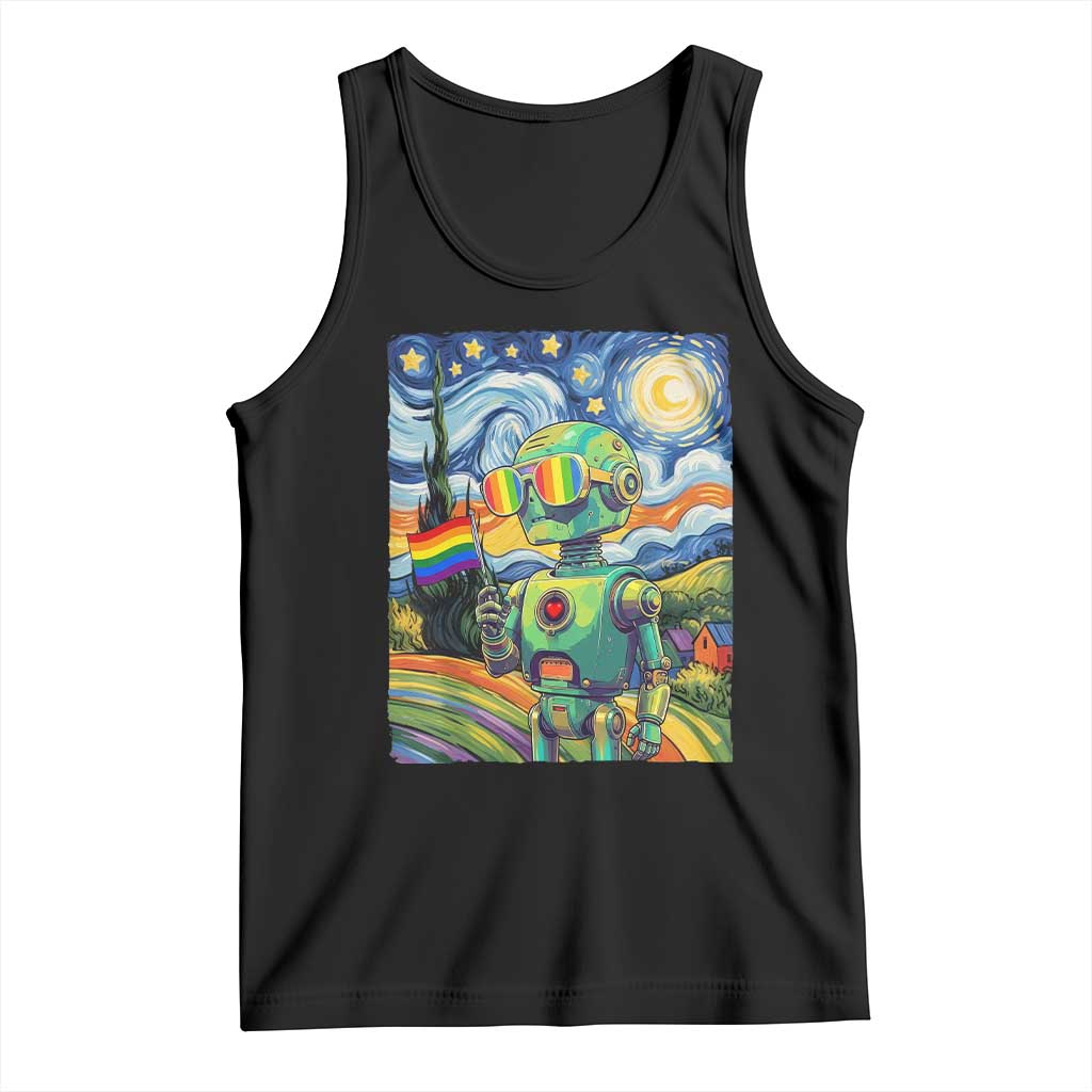 Funny Rainbow Starry Night Robot Pride Tank Top LGBTQ Geeky Gift TS12 Black Print Your Wear