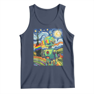 Funny Rainbow Starry Night Robot Pride Tank Top LGBTQ Geeky Gift TS12 Navy Print Your Wear