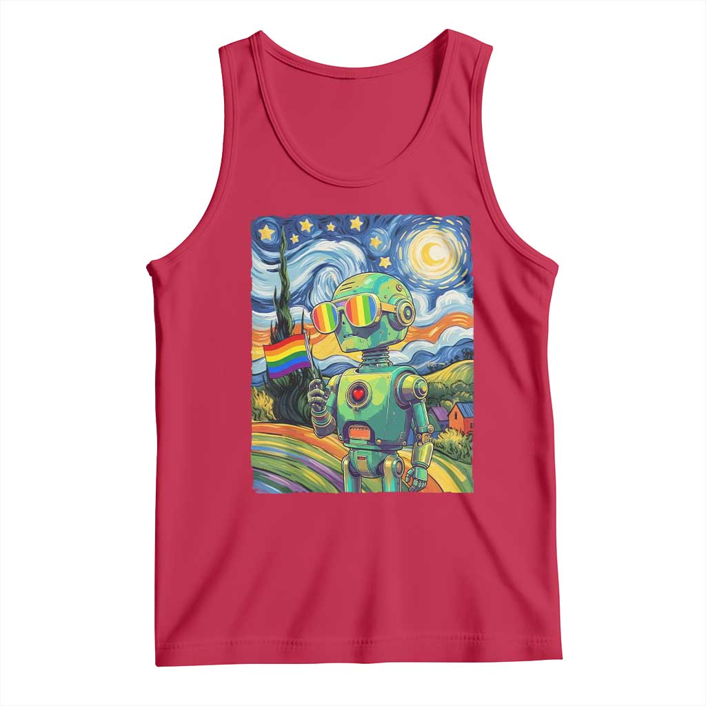Funny Rainbow Starry Night Robot Pride Tank Top LGBTQ Geeky Gift TS12 Red Print Your Wear