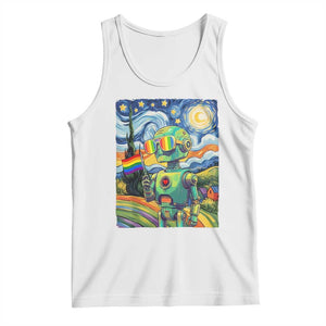 Funny Rainbow Starry Night Robot Pride Tank Top LGBTQ Geeky Gift TS12 White Print Your Wear