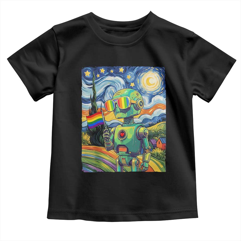 Funny Rainbow Starry Night Robot Pride Toddler T Shirt LGBTQ Geeky Gift TS12 Black Print Your Wear