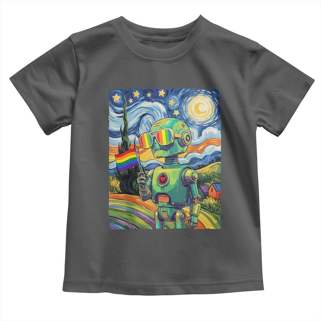Funny Rainbow Starry Night Robot Pride Toddler T Shirt LGBTQ Geeky Gift TS12 Dark Heather Print Your Wear