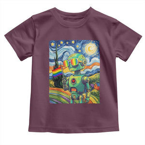 Funny Rainbow Starry Night Robot Pride Toddler T Shirt LGBTQ Geeky Gift TS12 Maroon Print Your Wear