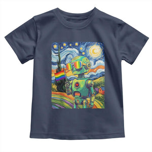Funny Rainbow Starry Night Robot Pride Toddler T Shirt LGBTQ Geeky Gift TS12 Navy Print Your Wear