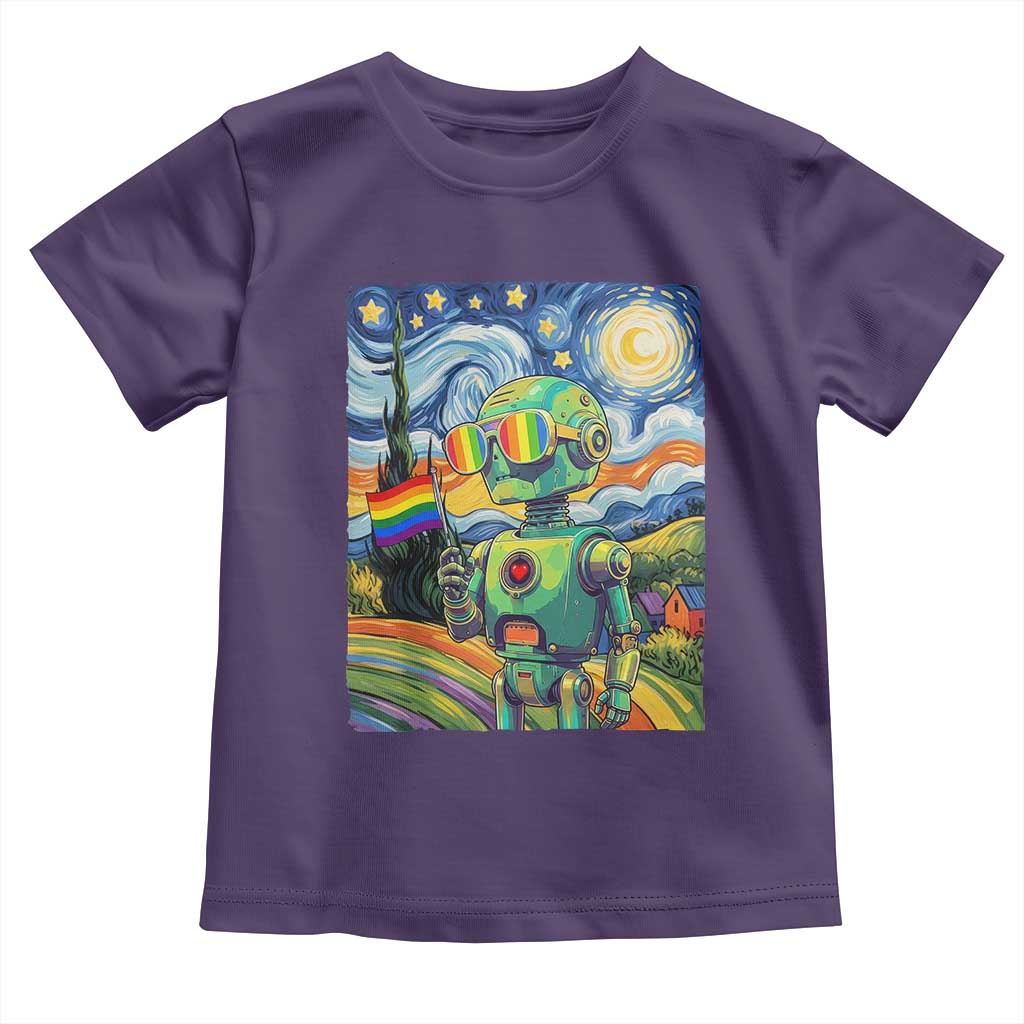 Funny Rainbow Starry Night Robot Pride Toddler T Shirt LGBTQ Geeky Gift TS12 Purple Print Your Wear
