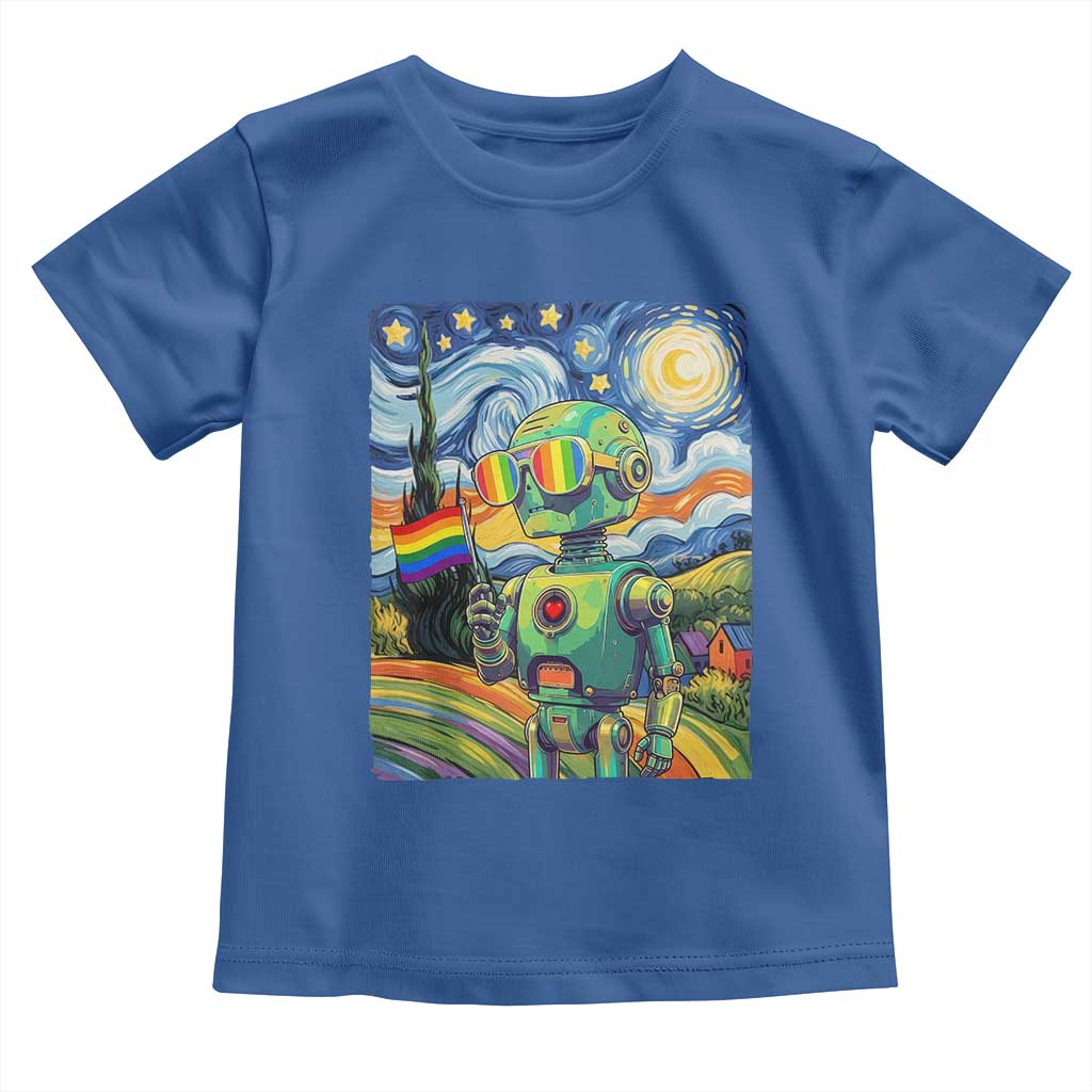 Funny Rainbow Starry Night Robot Pride Toddler T Shirt LGBTQ Geeky Gift TS12 Royal Blue Print Your Wear