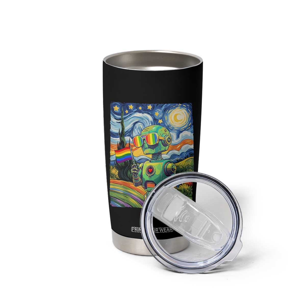 Funny Rainbow Starry Night Robot Pride Tumbler Cup LGBTQ Geeky Gift