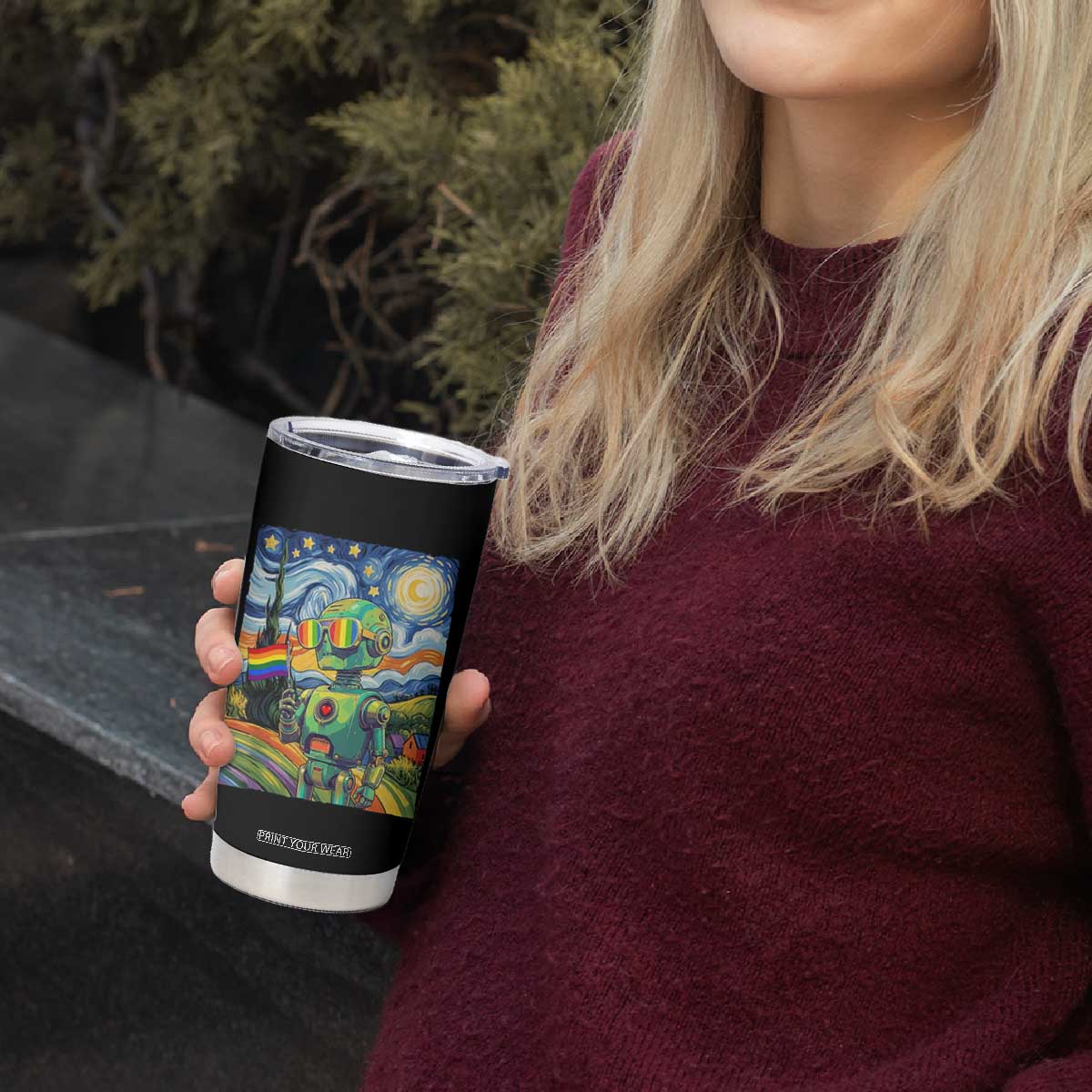 Funny Rainbow Starry Night Robot Pride Tumbler Cup LGBTQ Geeky Gift