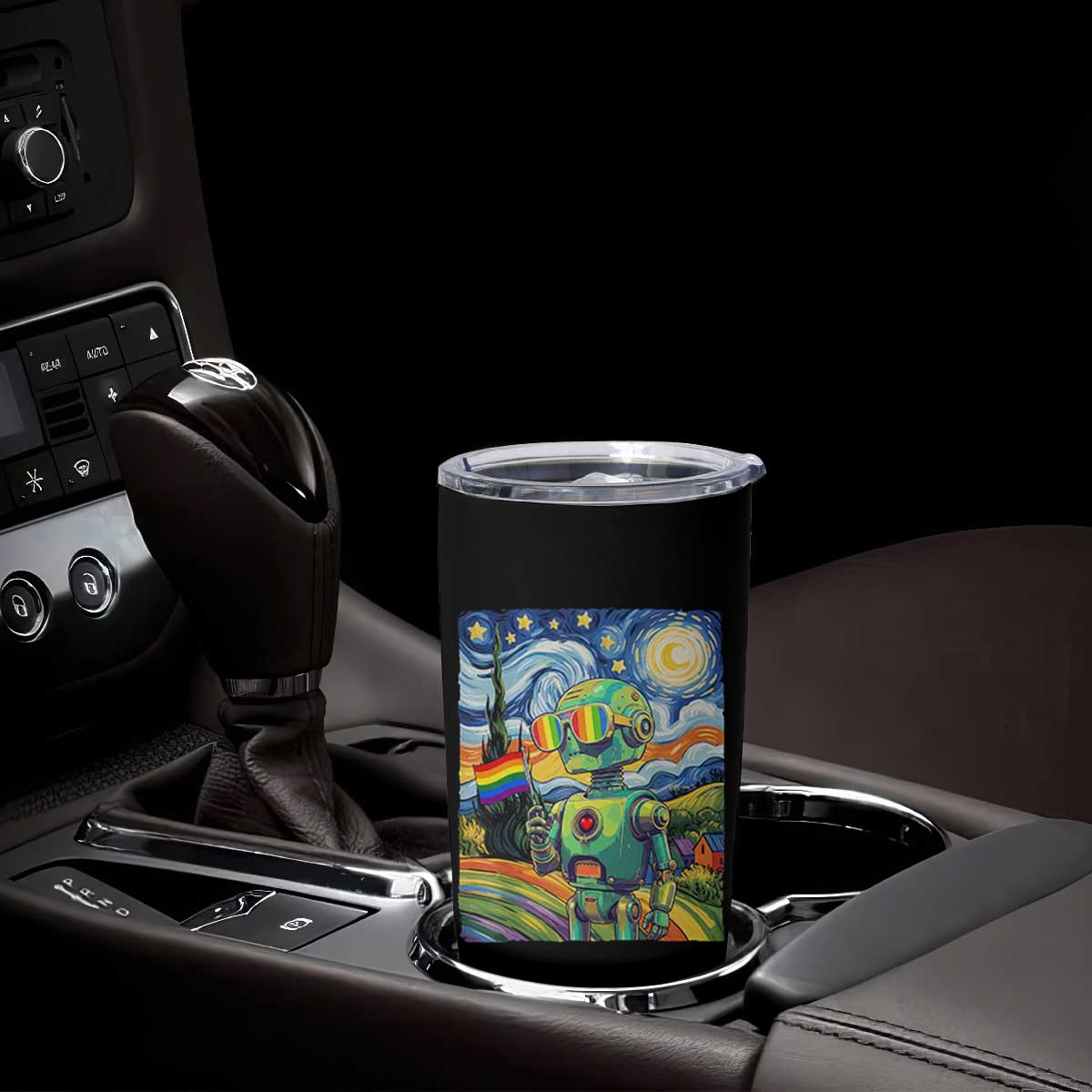 Funny Rainbow Starry Night Robot Pride Tumbler Cup LGBTQ Geeky Gift